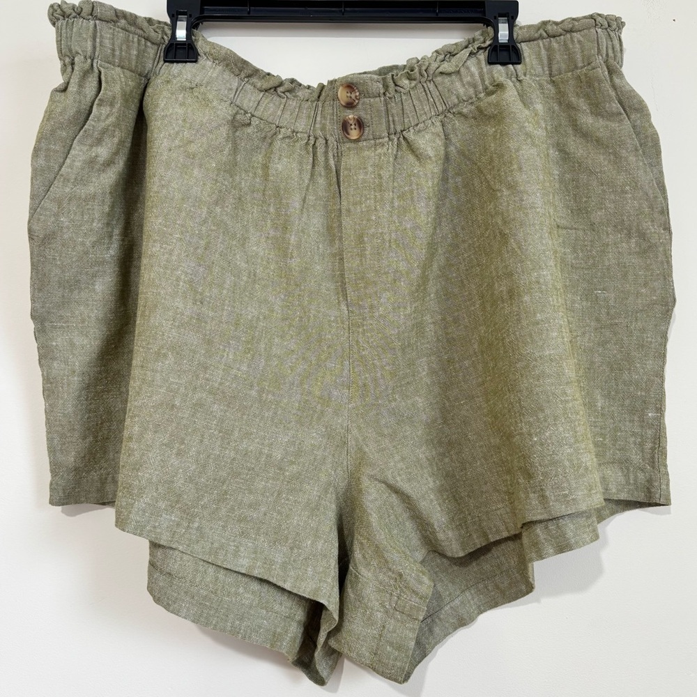 Ava & Viv Plus Size 3X Green Linen Rayon High Rise Pull On Beach Bermuda Shorts - Picture 3 of 16